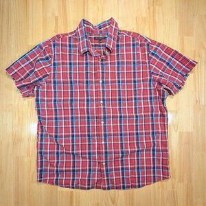 Banana Republic XXL Plaid Short Sleeve Button Up Shirt Red Blue Cotton
